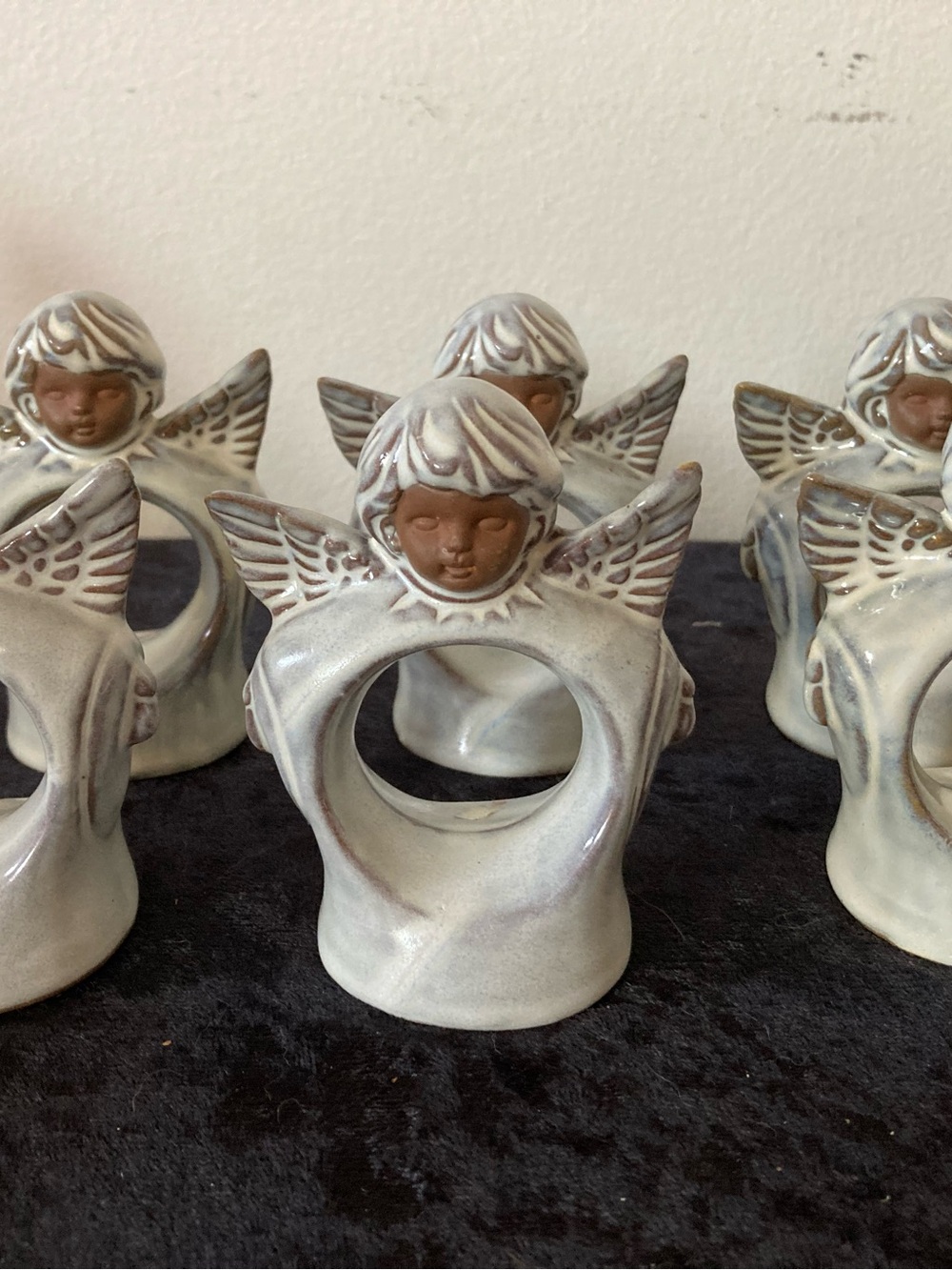 Ceramic Angel Napkin Rings Set of 6 — Cream & Brown Cherubs